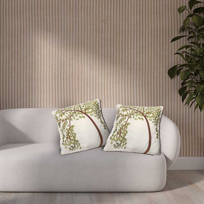 White Cushion Cover with Tree Branch Embroidery – 40x40 cm with Filler Included