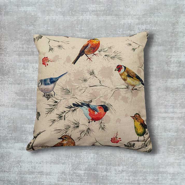Cushion with Colorful Birds Print – Nature Inspired Decor