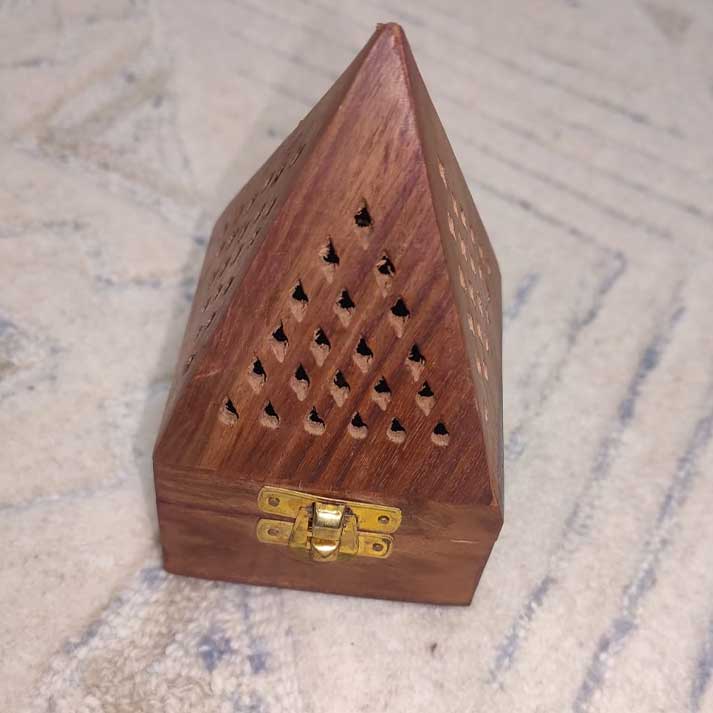 Handcrafted Wooden Pyramid-Shaped Incense Holder | Decorative Aromatherapy Box