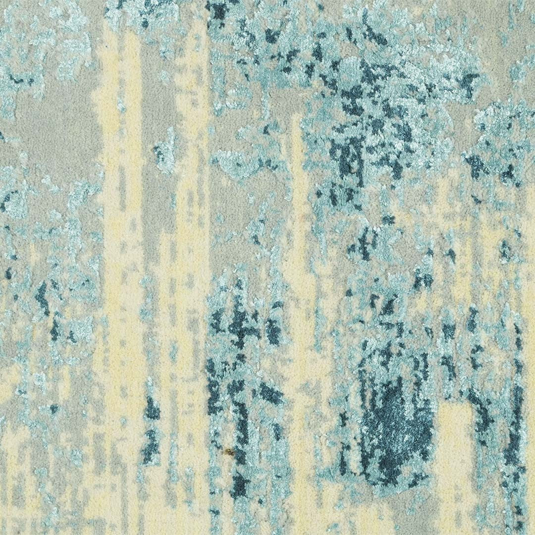 Handknotted Beige & Blue Colour  Wool/Viscose Rug.