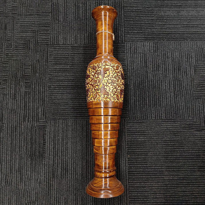Handcrafted Wooden Vase with Floral Inlay Design