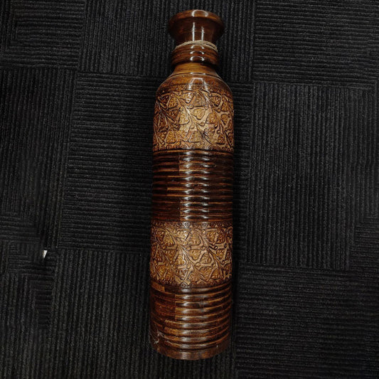 Intricately Carved Wooden Vase with Traditional Design