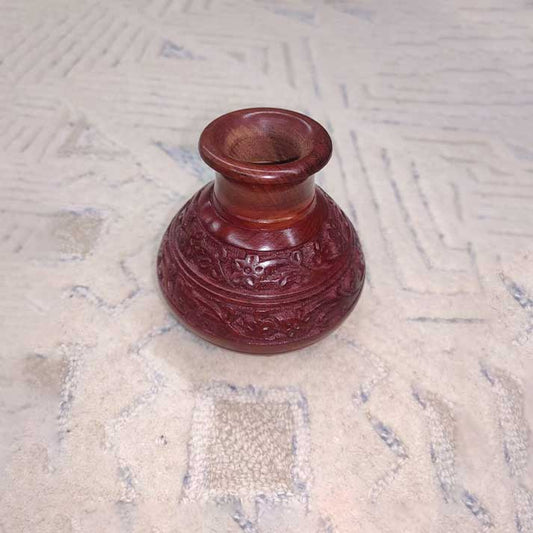 Elegant Small Wooden Flower Vase – Artisan Carved Design for Home Décor
