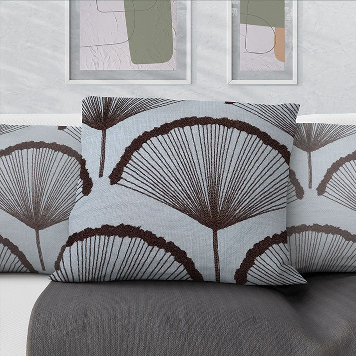 Modern Botanical Fan Leaf Embroidery on Textured Fabric
