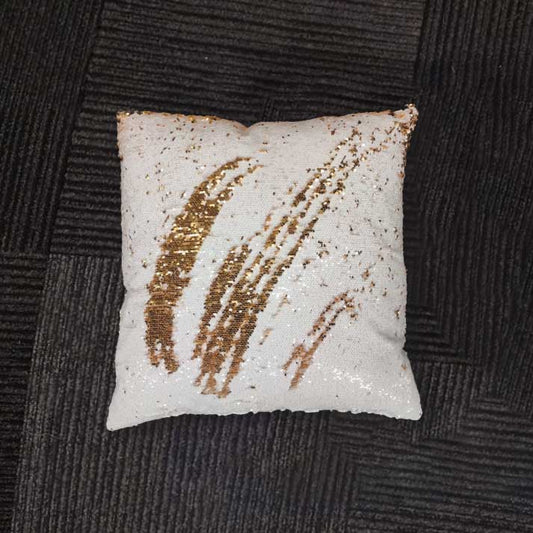 White Cushion with Gold Sequins – Glam Sparkle Decorative Pillow