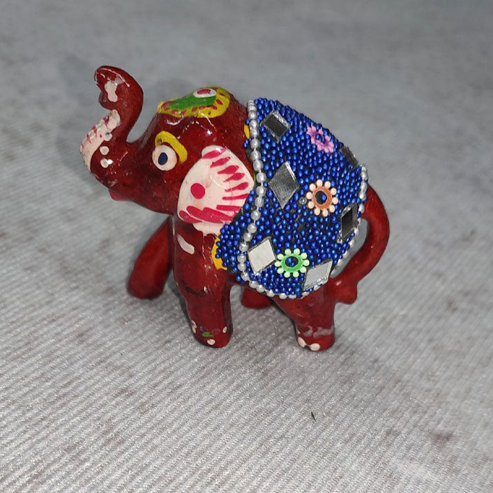Handcrafted Decorative Elephant Figurine with Beaded Saddle and Intricate Paintwork