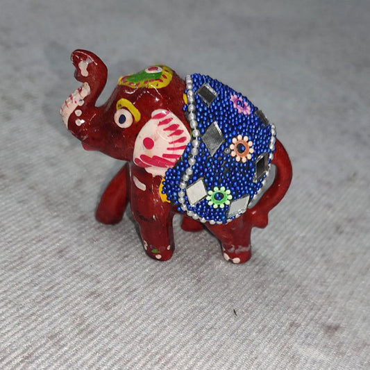 Handcrafted Decorative Elephant Figurine with Beaded Saddle and Intricate Paintwork