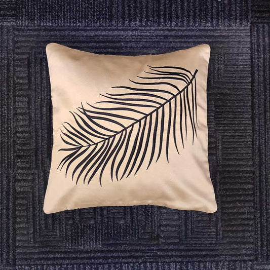 Beige Cushion Cover with Black Leaf Print – 40x40 cm with Filler Included