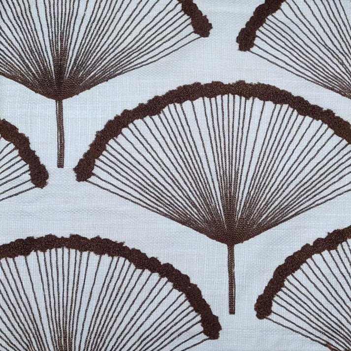 Modern Botanical Fan Leaf Embroidery on Textured Fabric