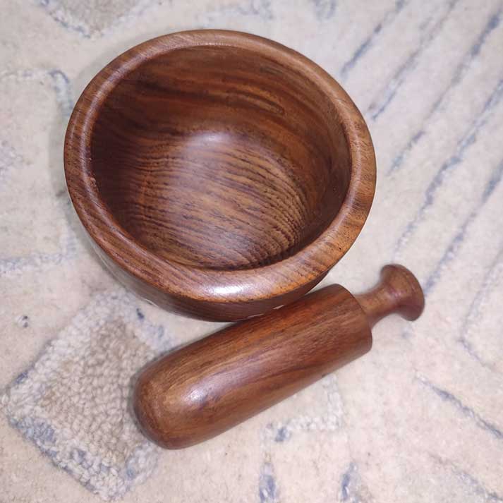 Handcrafted Wooden Mortar and Pestle – Traditional Spice Grinder with Inlay Work