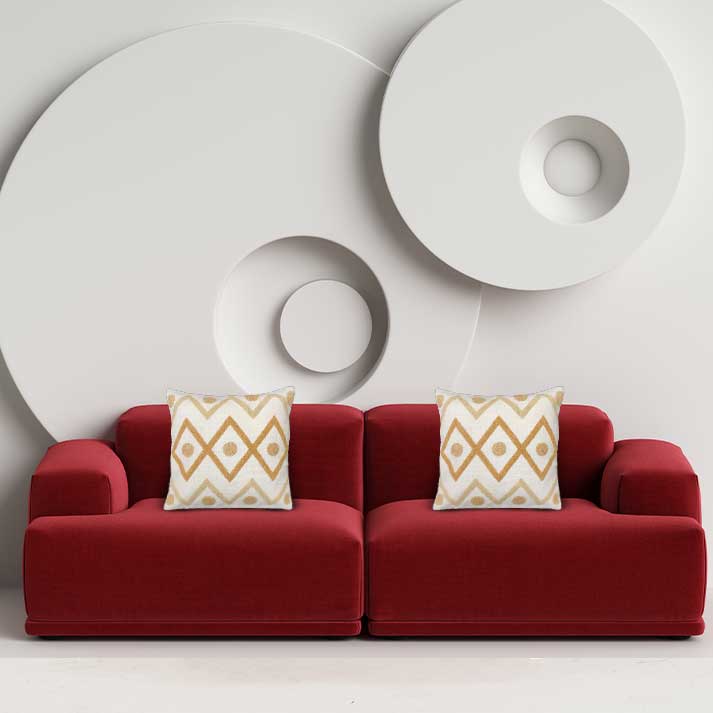 White Cushion Cover with Golden Geometric Embroidery – 40x40 cm with Filler Included