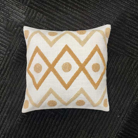 White Cushion Cover with Golden Geometric Embroidery – 40x40 cm with Filler Included
