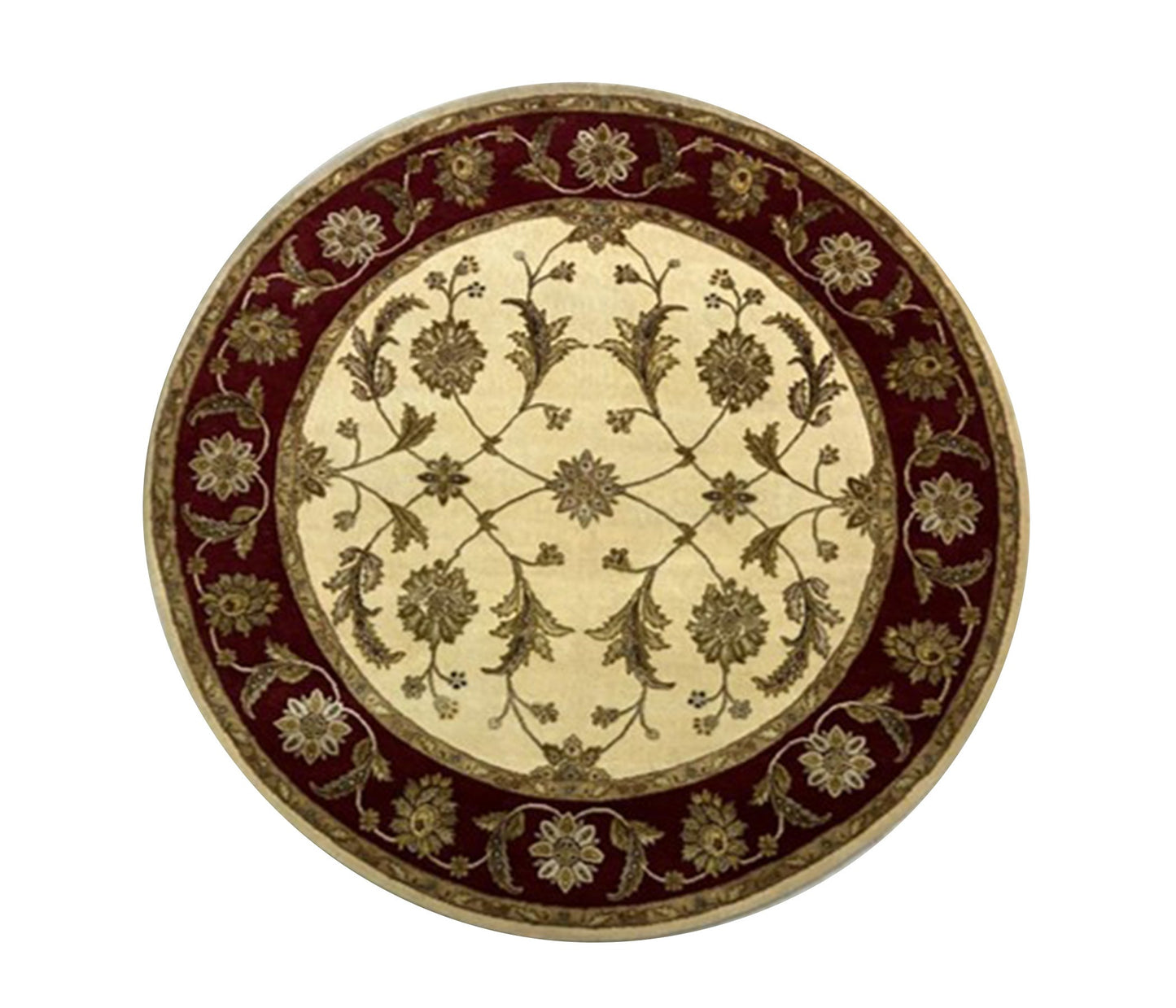 Heritage Hues - Traditional Handknotted Ivory & Red Colour Wool & Silk Rug