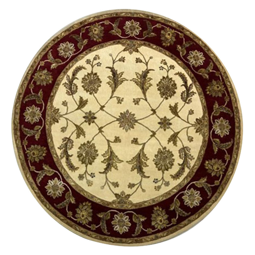 Heritage Hues - Traditional Handknotted Ivory & Red Colour Wool & Silk Rug