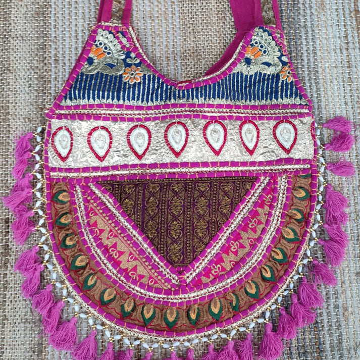 Ethnic Embroidered Shoulder Bag – Traditional Handmade Sling with Tassels