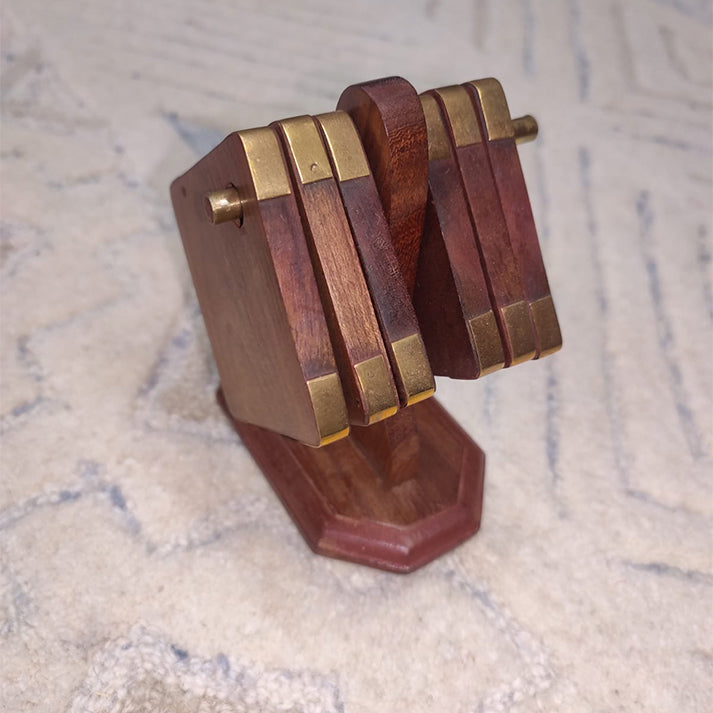 Handcrafted Wooden Coaster Set with Stand | Elegant Tabletop Accessory