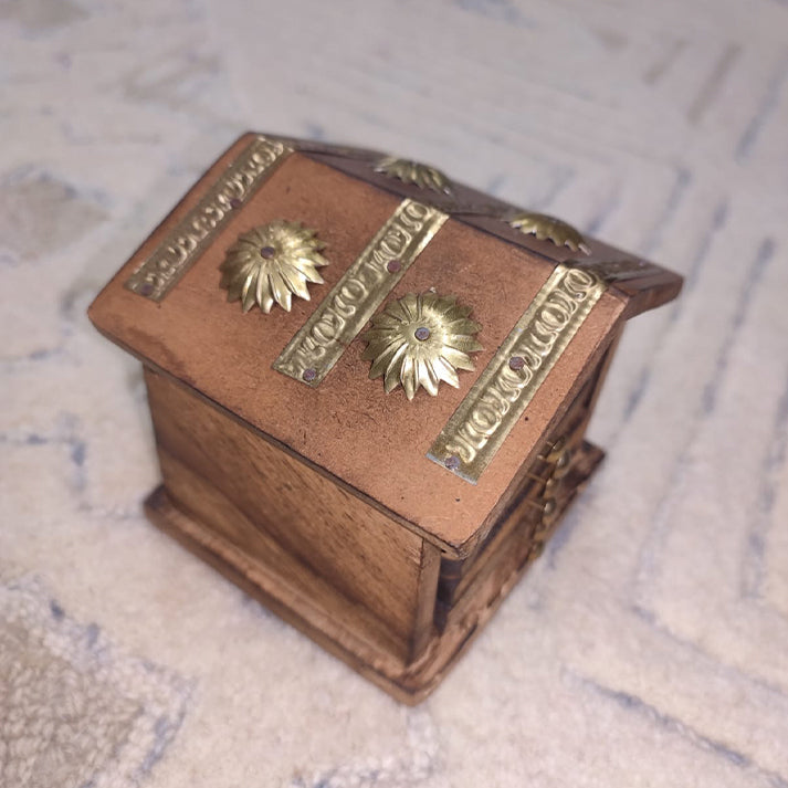 Handcrafted Wooden Coaster Set with Brass Inlay & Hut-Shaped Holder