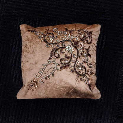 Golden Embroidered Geometric Cushion Cover – 40x40 cm with Filler Included