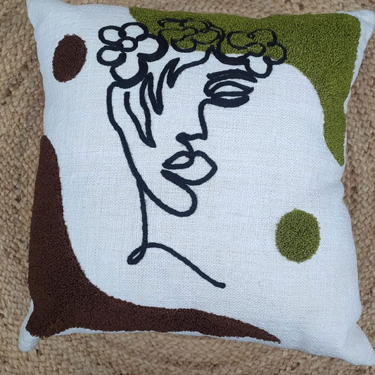 Abstract Line Art Pillow with Floral Design and Earthy Tones