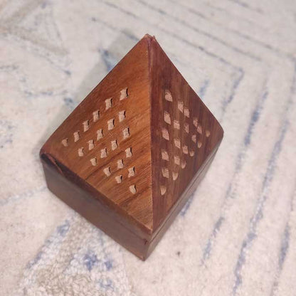 Handcrafted Wooden Pyramid-Shaped Incense Holder | Decorative Aromatherapy Box