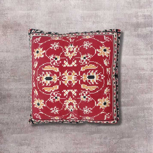 Cushion with Red Ethnic Pixel Pattern – Traditional Decorative Pillow
