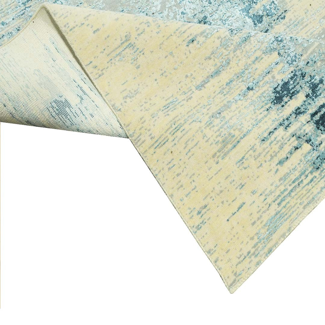 Handknotted Beige & Blue Colour  Wool/Viscose Rug.