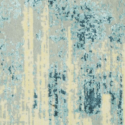 Handknotted Beige & Blue Colour  Wool/Viscose Rug.