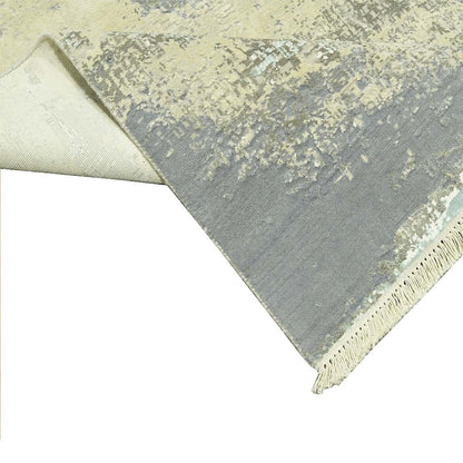 Handknotted Beige, Grey & Ivory Colour Wool/Viscose Rug