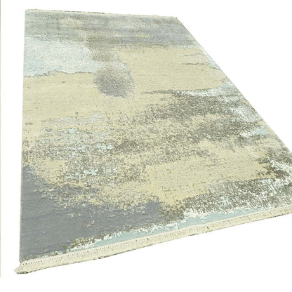 Handknotted Beige, Grey & Ivory Colour Wool/Viscose Rug