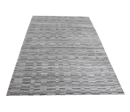 Harmony In Hues - Handwoven  Modern Ivory & Blue Colour Viscose Rug