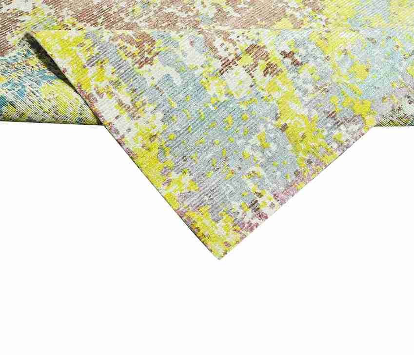Cosmic Collection- Handloom Modern Blue, Yellow & Brown Colour Viscose Rug