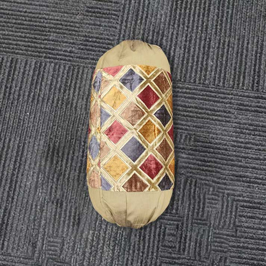 Multicolor Velvet Diamond Pattern Bolster Cushion with Filler – Elegant Design
