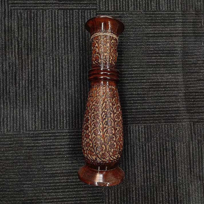 Elegant Carved Wooden Vase with Floral Design