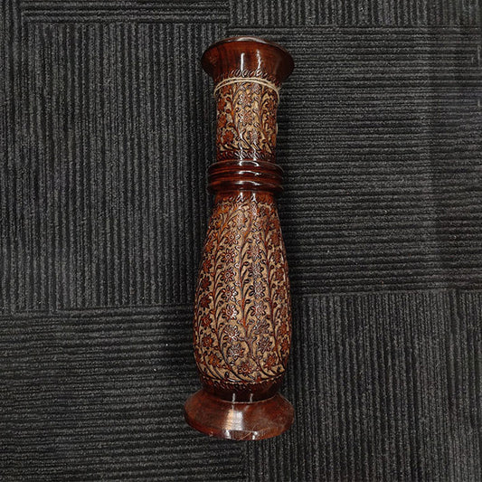 Elegant Carved Wooden Vase with Floral Design