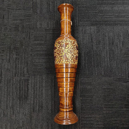 Handcrafted Wooden Vase with Floral Inlay Design