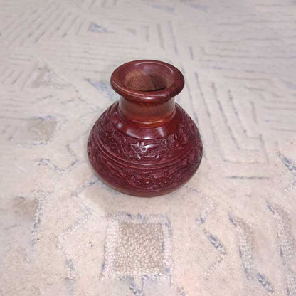 Elegant Small Wooden Flower Vase – Artisan Carved Design for Home Décor