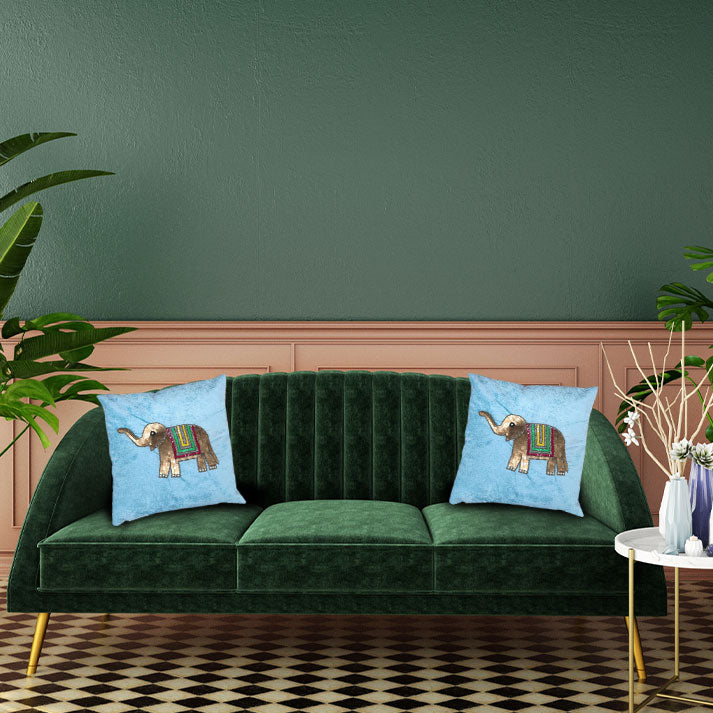 Decorative Elephant Sequin Pillow Cover in Blue