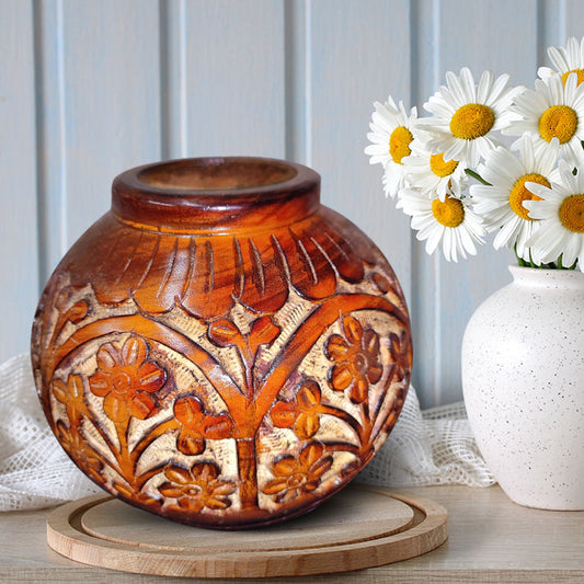 Traditional Wooden Flower Vase – Artisan Carved Home Accent