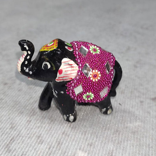 Miniature Hand-Painted Elephant Figurine – Decorative Craft with Mirror Work