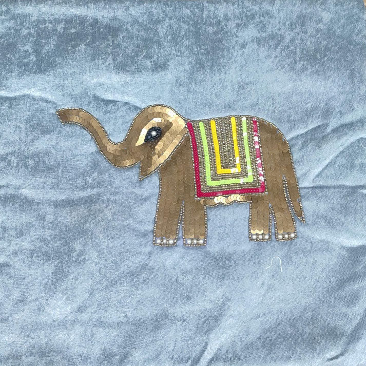 Decorative Elephant Sequin Pillow Cover in Blue