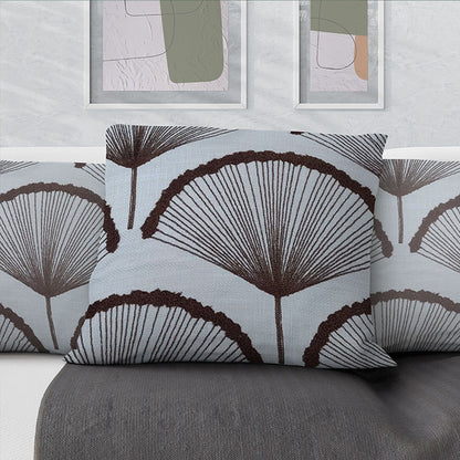 Modern Botanical Fan Leaf Embroidery on Textured Fabric