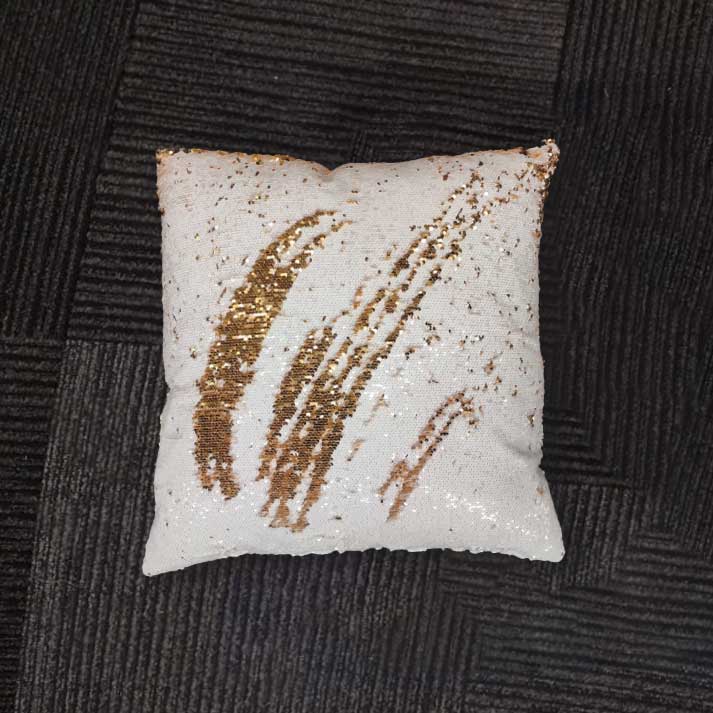 White Cushion with Gold Sequins – Glam Sparkle Decorative Pillow