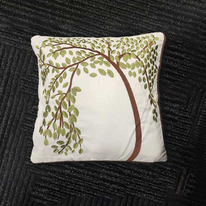 White Cushion Cover with Tree Branch Embroidery – 40x40 cm with Filler Included