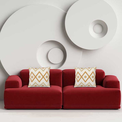 White Cushion Cover with Golden Geometric Embroidery – 40x40 cm with Filler Included