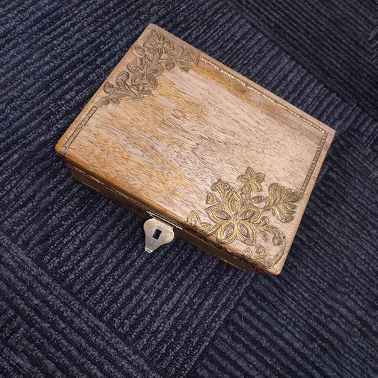 Handcrafted Wooden Storage Box with Brass Inlay | Keepsake Organizer