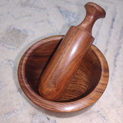 Handcrafted Wooden Mortar and Pestle – Traditional Spice Grinder with Inlay Work