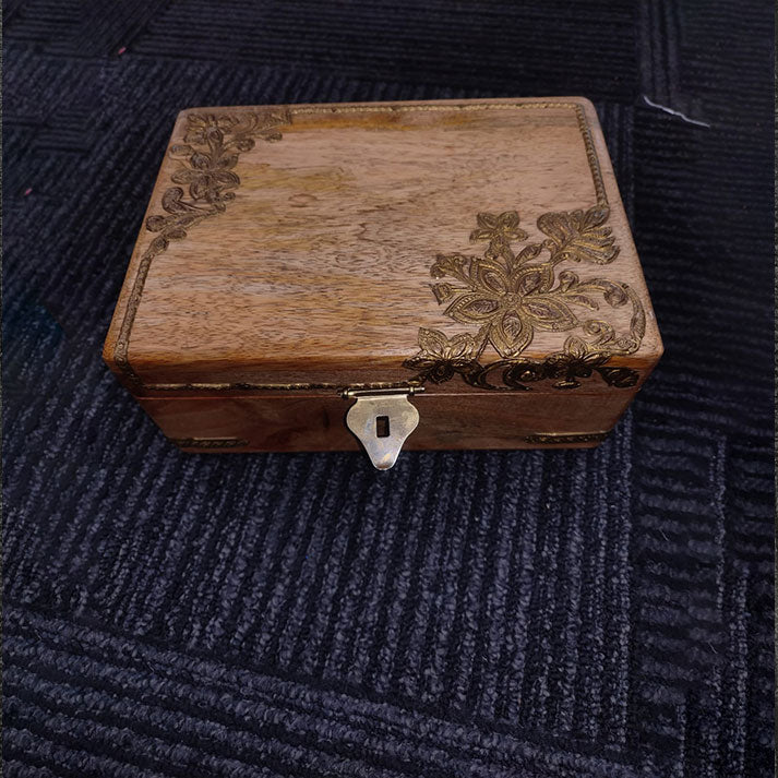 Handcrafted Wooden Storage Box with Brass Inlay | Keepsake Organizer