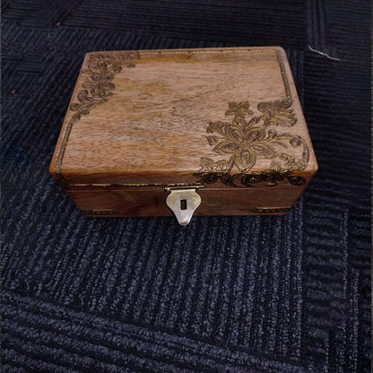 Handcrafted Wooden Storage Box with Brass Inlay | Keepsake Organizer