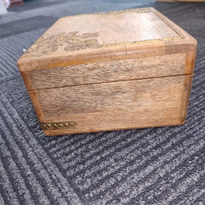 Handcrafted Wooden Storage Box with Brass Inlay | Keepsake Organizer