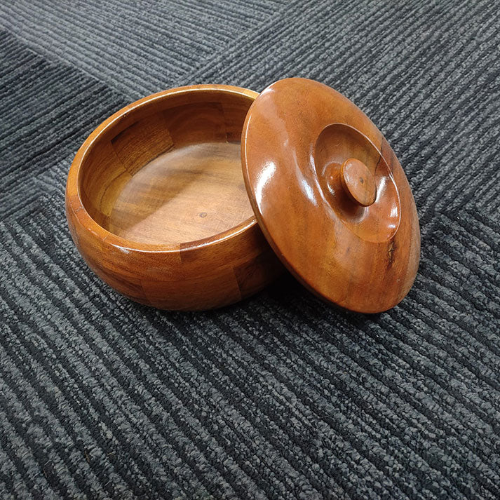 Handcrafted Wooden Storage Bowl with Lid | Round Multipurpose Container